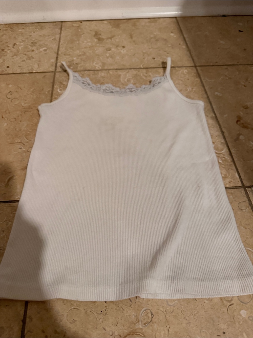 White Lace-Trim Ribbed Cami Tank